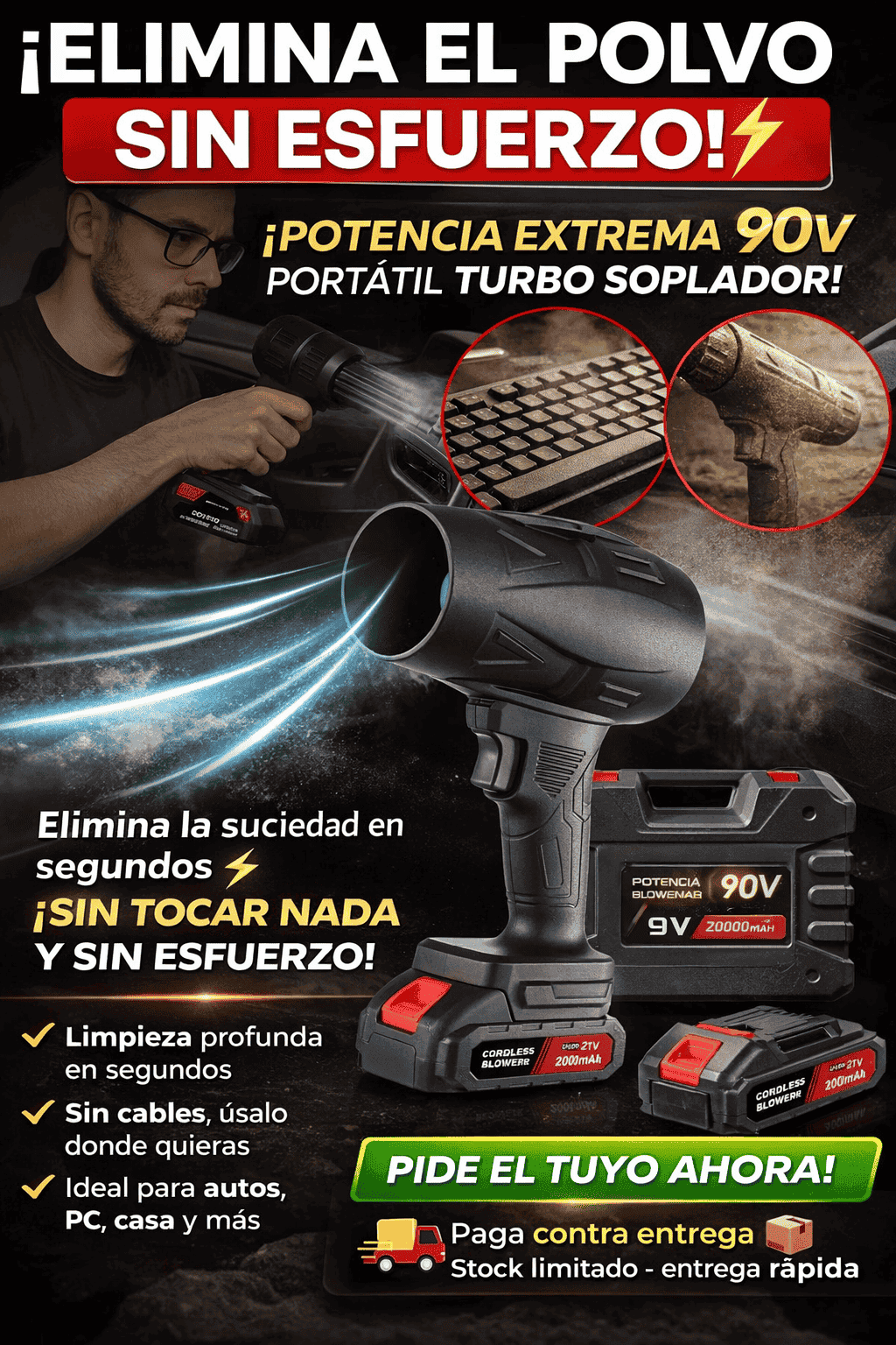 🌬️ Soplador Turbo Air Force® Inalámbrico⚡Limpieza Rápida | Envios Perú