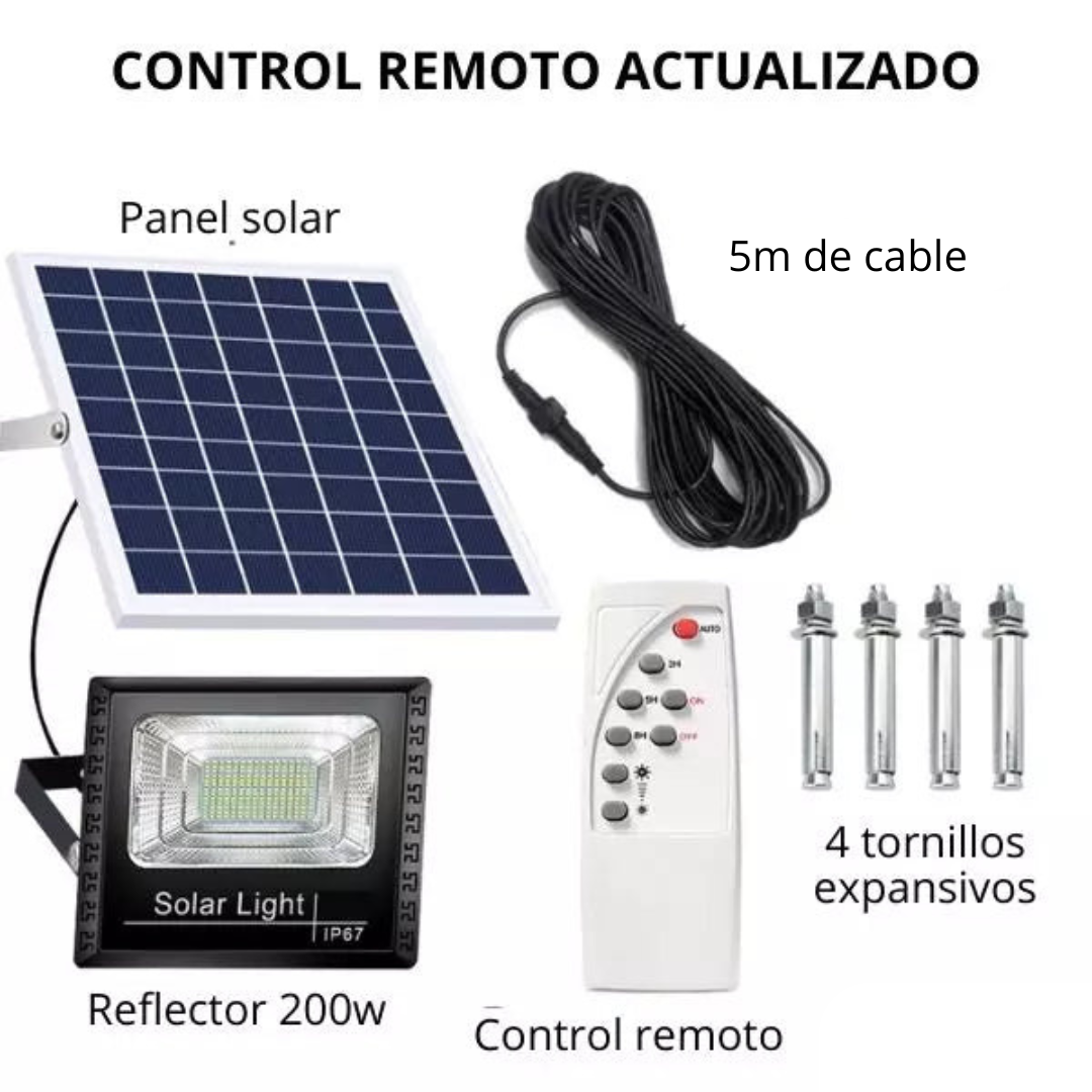 🌞 REFLECTOR SOLAR DE POTENCIA 200W + CABLE 5M Y CONTROL💡| STOCK LIMITADO 🎅🎄