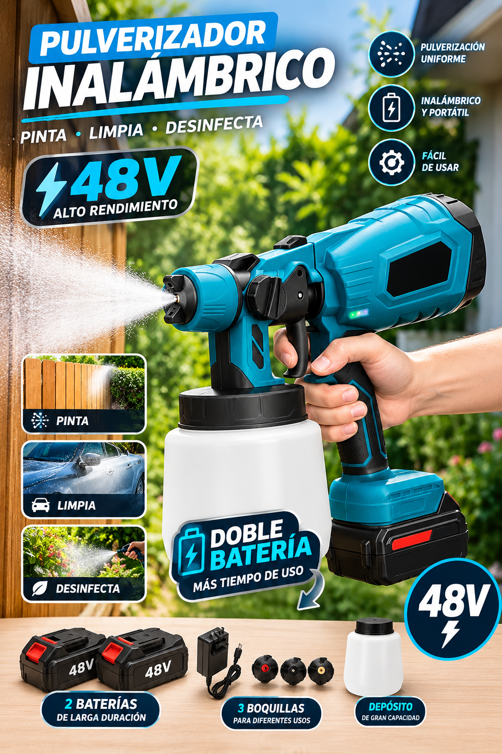 PaintPro™ Pulverizador Inalámbrico +2 Baterías 48V| Boquillas Intercambiables