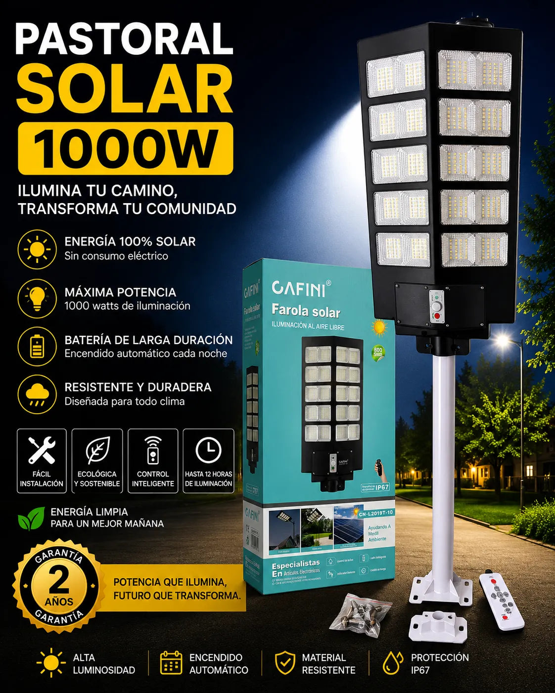 🌞 Pastoral Solar 1000 Watts™ + Soporte y Control | Proteccion IP65