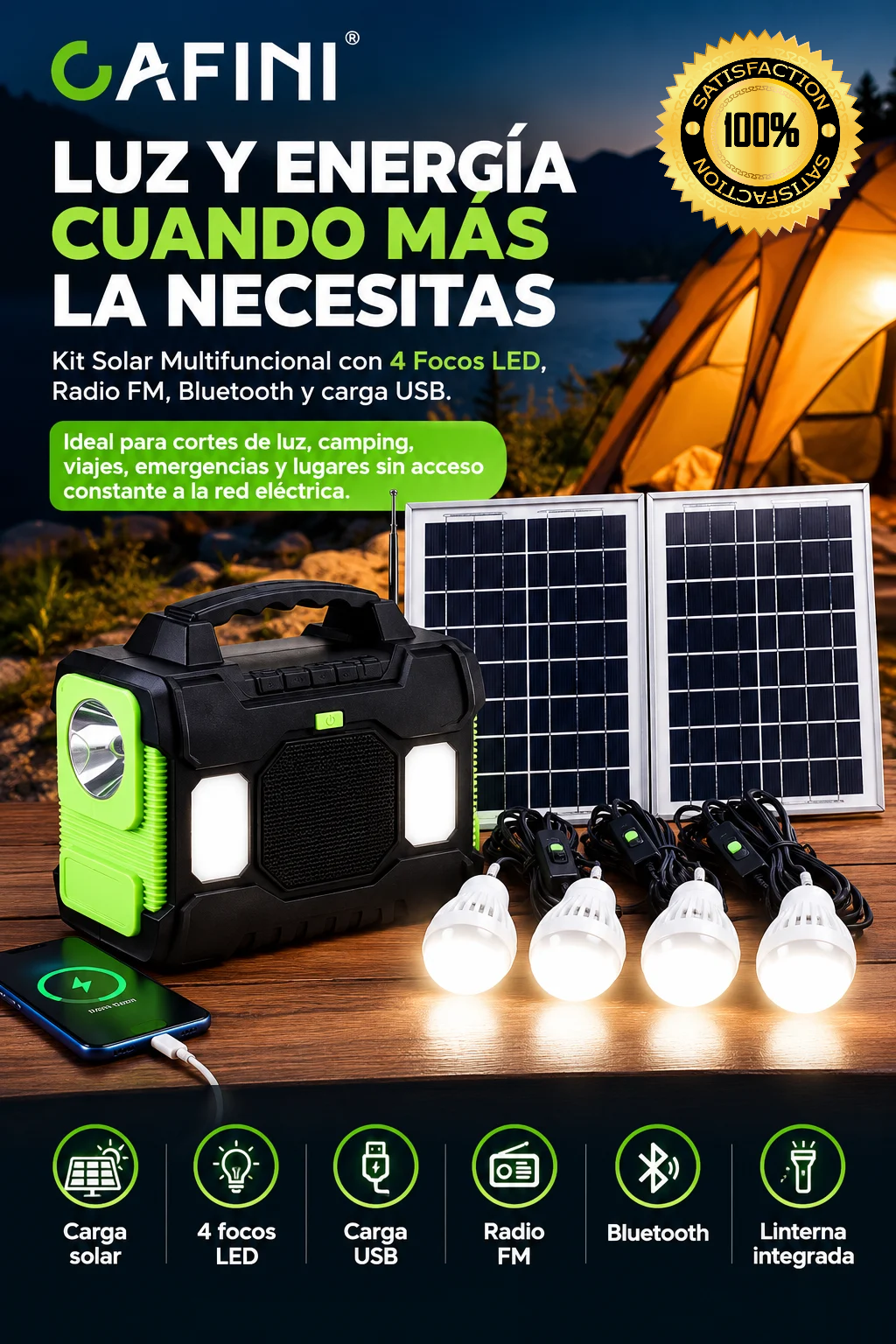 Fuente de Energia Solar Portátil CAFINI™ | Oferta Mes