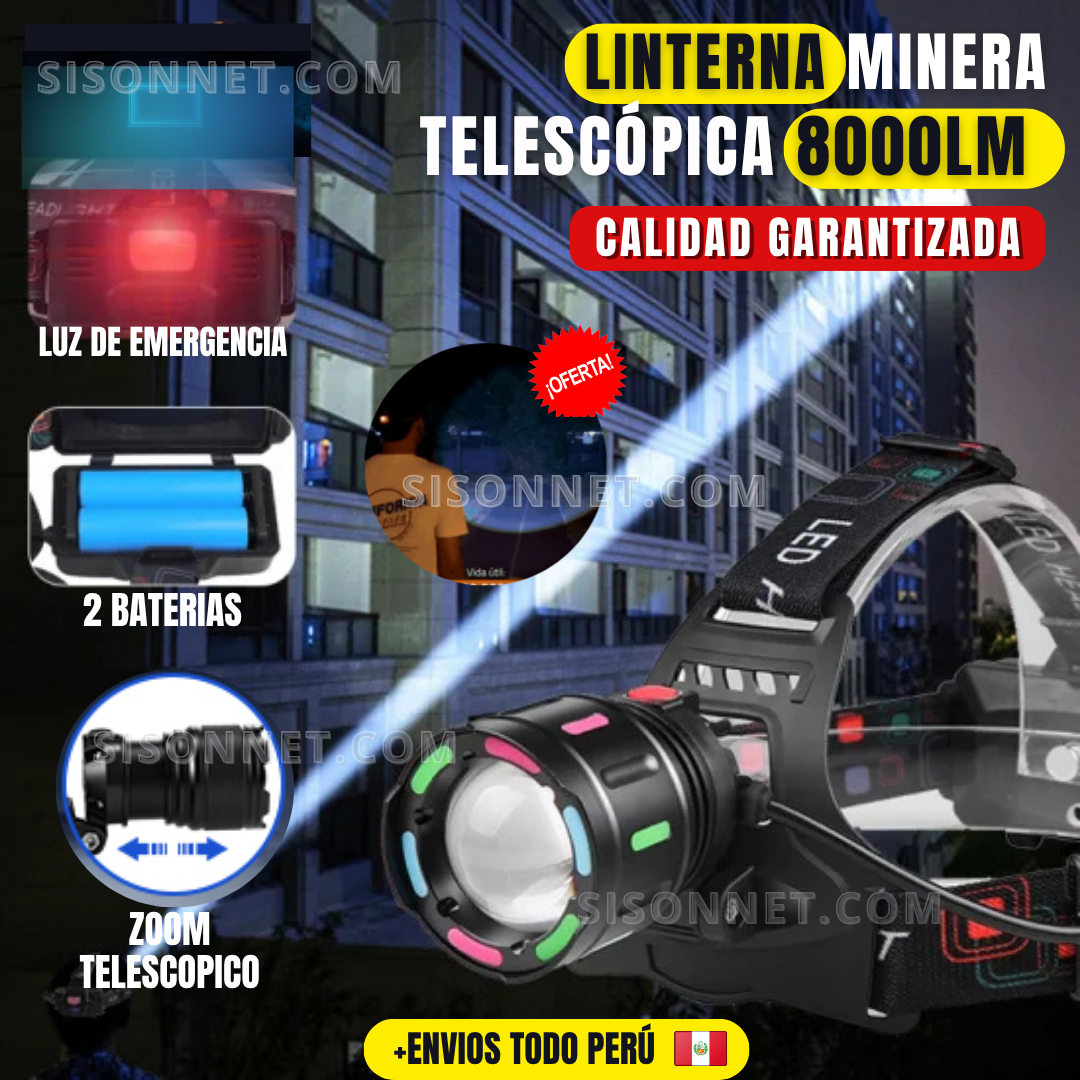 🔥 Linterna Militar Telescópica Frontal +Zoom de Regulación ⚡ | Power Bank para Dispositivos