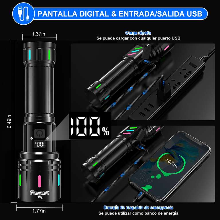 🔦 Modelo Linterna PowerMax™ Telescópica 2500M con PowerBank ⚡| Bateria Recargable Actualizada🔋