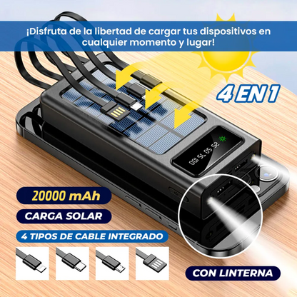🔋CARGADOR PORTATIL 4 EN 1 CON PANEL SOLAR 20000mAh + LINTERNA🌞| OFERTA