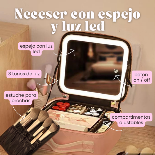 💝 Malentín Organizador de Maquillaje con Espejo Led + Separadores 💝 | Oferta Verano
