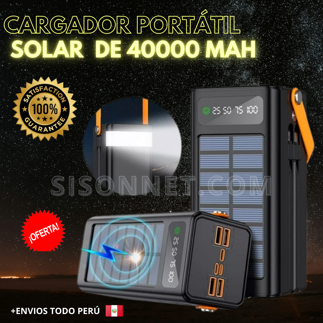 🔋CARGADOR PORTATIL 4 EN 1 CON PANEL SOLAR 40000mAh ⚡ + POTENTE🌞| ENVIO PERÚ