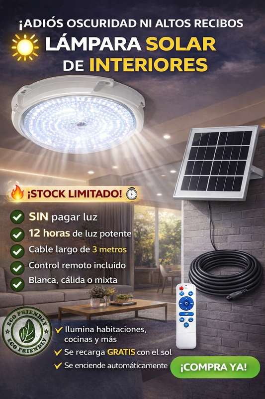 🌞 Lámpara Para Interiores con Panel Solar™ ⭐+ Control y Cable de Instalación | Envio Gratis