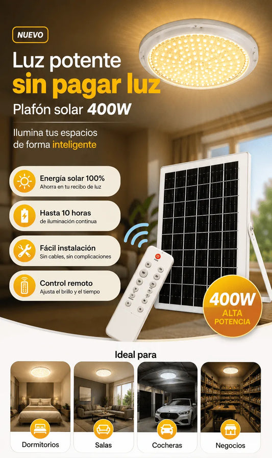 Plafón Solar LED 400W para Interiores | 3 Tipos de Luz 💡+ Ahorra Energía