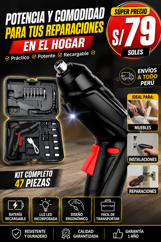 Destornillador Inalámbrico 47 Piezas⚡+Extensible Premium