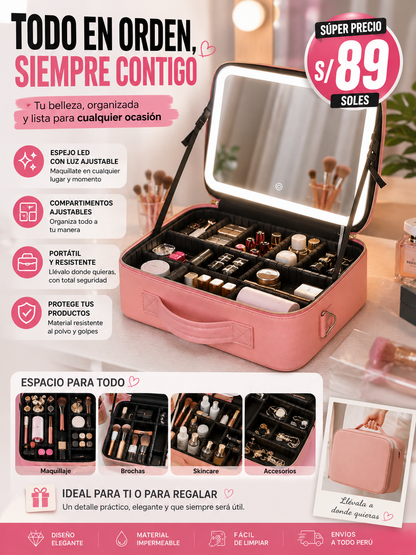 💝 Malentín Organizador de Maquillaje con Espejo Led + Separadores 💝 | Oferta Agosto