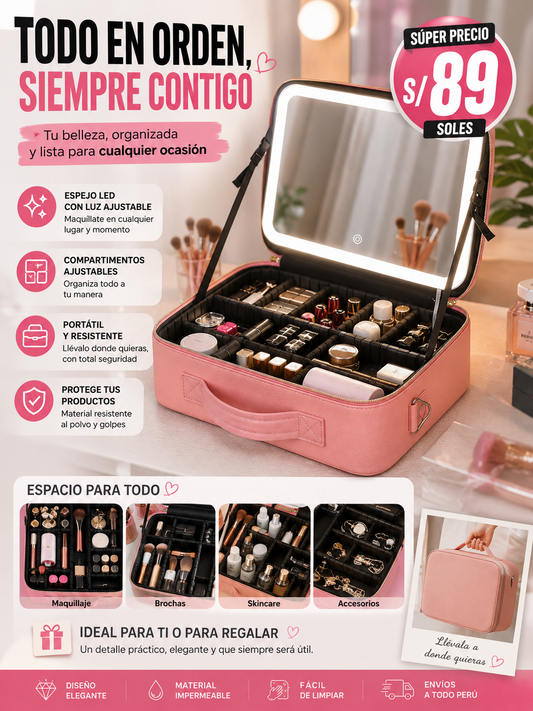 💝 Malentín Organizador de Maquillaje con Espejo Led + Separadores 💝 | Oferta Agosto
