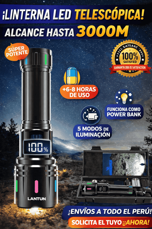 Linterna PowerMax™ Telescópica 3000M con PowerBank ⚡| Bateria Recargable +Potencia🔋