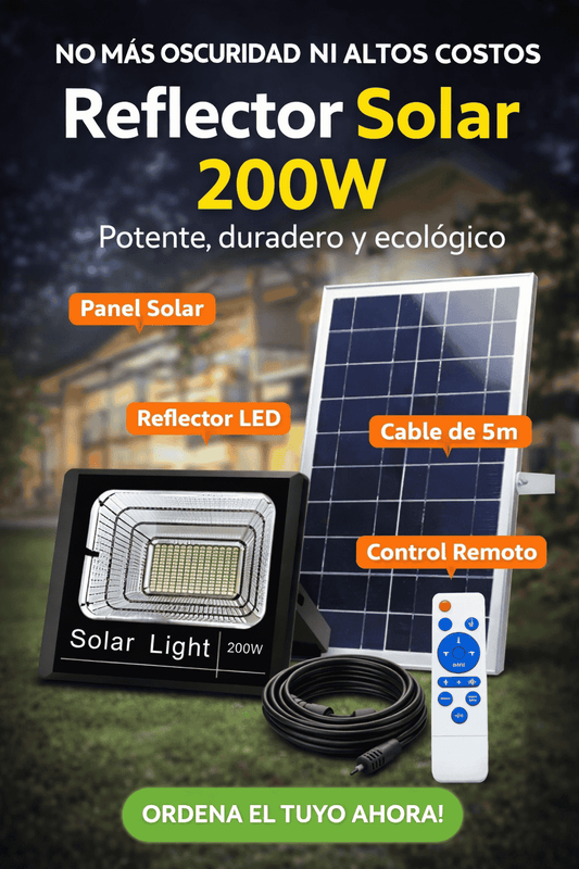 🌞 REFLECTOR SOLAR DE POTENCIA 200W + CABLE 5M Y CONTROL | Envios Perú💡