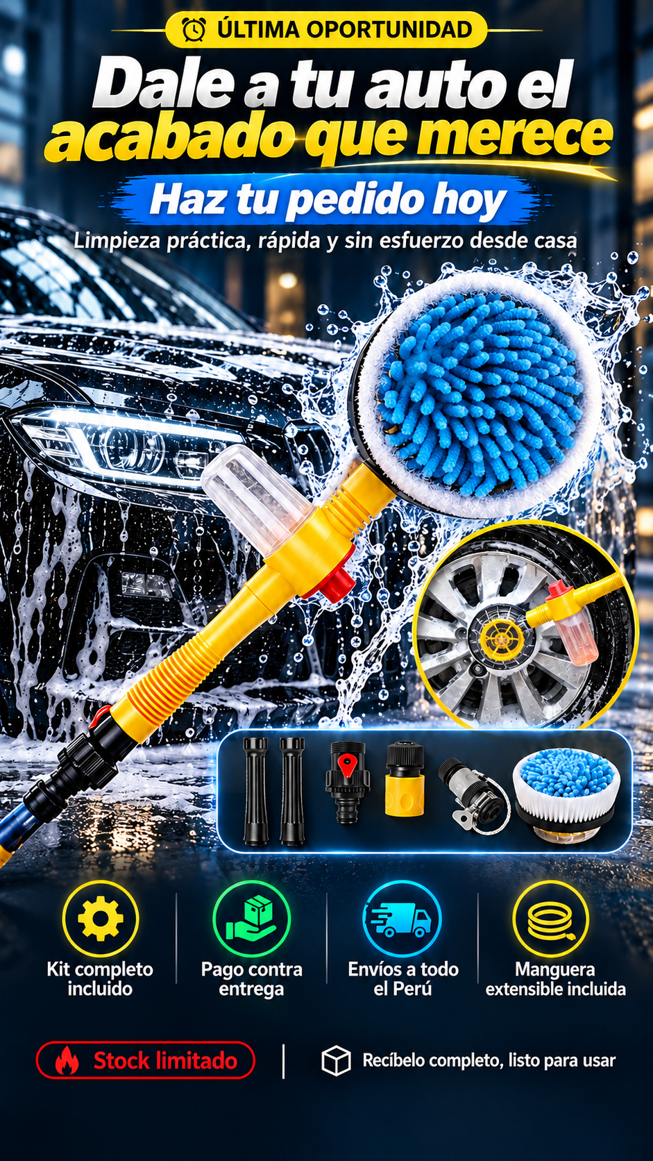 Kit Cepillo Giratorio de Lavado de Autos Multifuncional | Envio Gratis