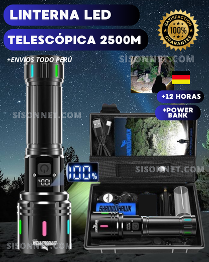 🔦 Modelo Linterna PowerMax™ Telescópica 2500M con PowerBank ⚡| Bateria Recargable Actualizada🔋