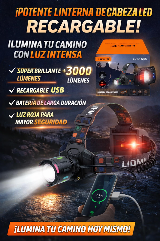 🔥 Linterna Telescópica Frontal +Zoom Regulable | Power Bank para Dispositivos